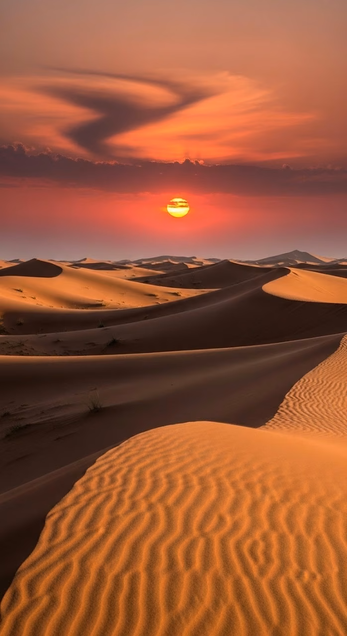 Download Photorealistic Desert Sunset with Swirling Sand Wallpaper in Mobile HD Photorealistic Desert Sunset with Swirling Sand - Free Mobile AMOLED Wallpaper Background