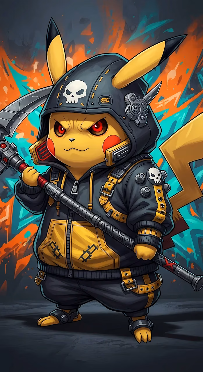 Download Pikachu Gangster with Scythe and Graffiti Background Wallpaper in Mobile HD Pikachu Gangster with Scythe and Graffiti Background - Free Mobile AMOLED Wallpaper Background