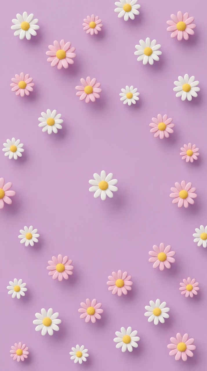 Download Pink Daisy Flowers Scattered on Pale Purple Background Wallpaper in Mobile HD Pink Daisy Flowers Scattered on Pale Purple Background - Free Mobile AMOLED Wallpaper Background