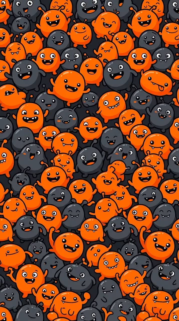 Playful Pattern of Orange and Charcoal Doodle Monsters - Free Mobile AMOLED Wallpaper Background