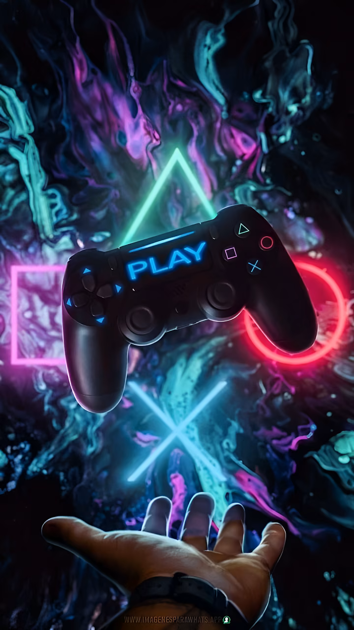 PlayStation Controller Neon Symbols Gaming Abstract Art - Free Mobile AMOLED Wallpaper Background