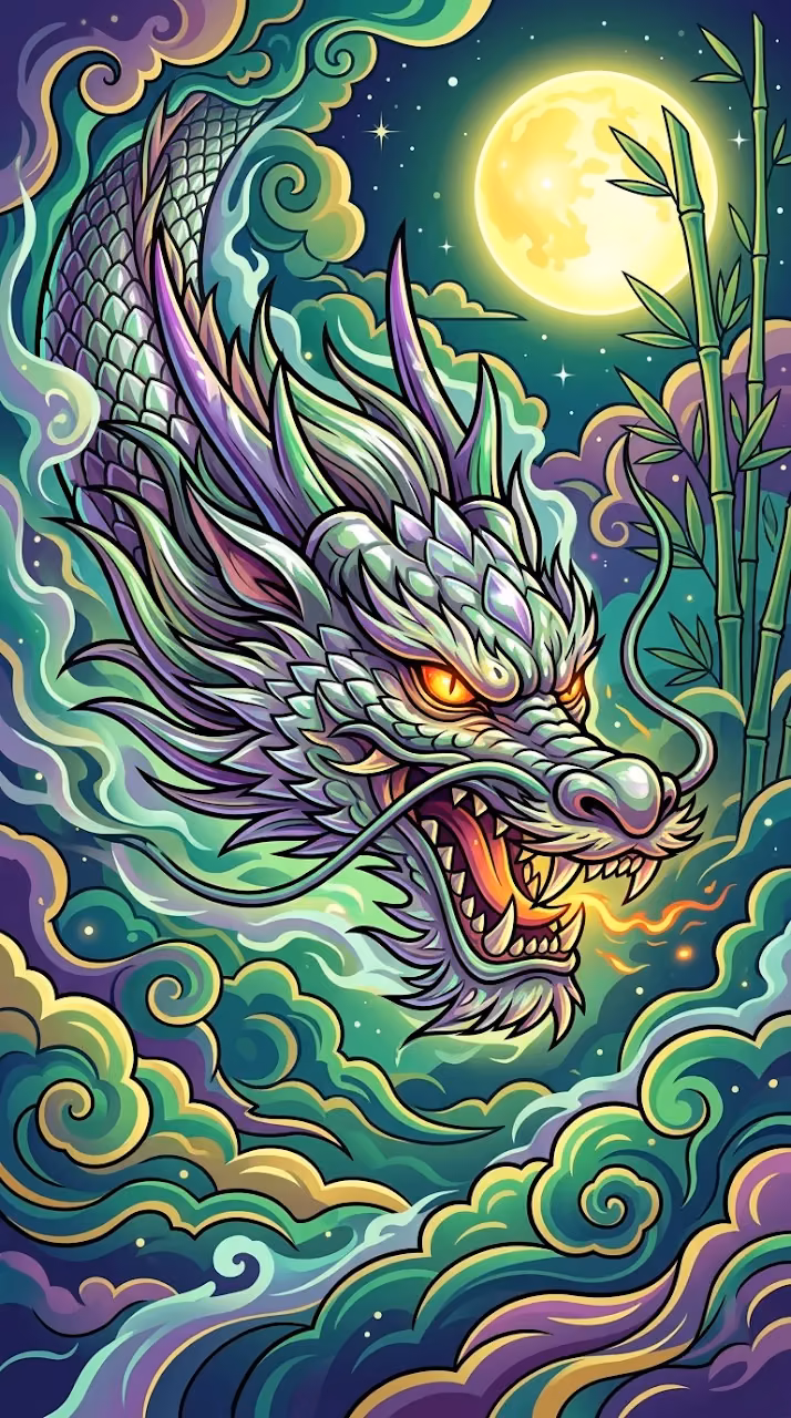 Pop Art Dragon Head in Ethereal Mist Vector Illustration - Free Mobile AMOLED Wallpaper Background