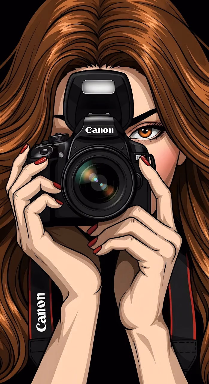 Pop Art Woman Photographer Holding DSLR Camera Illustration - Free Mobile AMOLED Wallpaper Background