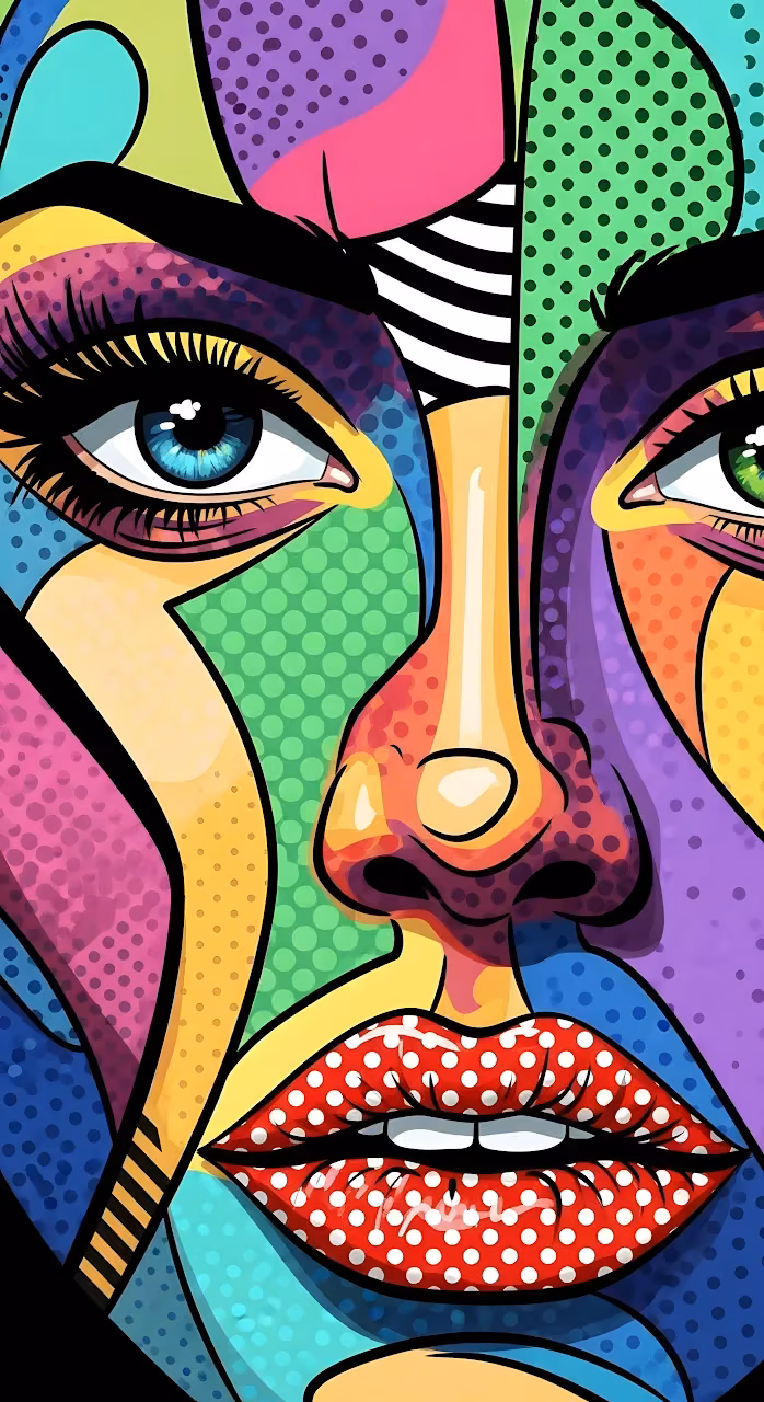 Pop Art Woman Portrait Vibrant Colors Dotted Style - Free Mobile AMOLED Wallpaper Background