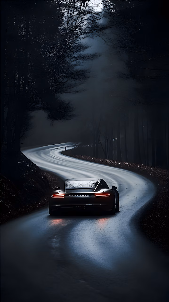 Download Porsche Driving Dark Winding Forest Road Moody Cinematic Wallpaper in Mobile HD Porsche Driving Dark Winding Forest Road Moody Cinematic - Free Mobile AMOLED Wallpaper Background