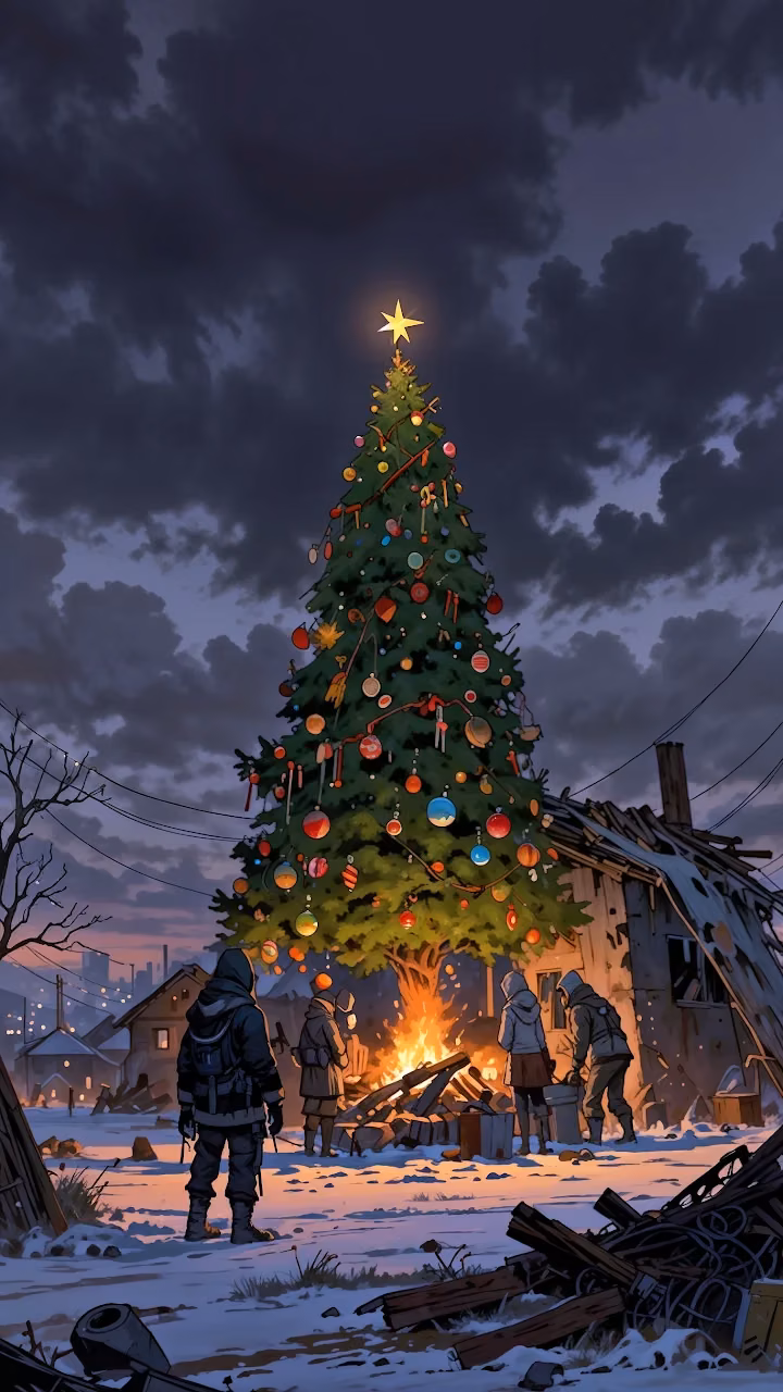 Download Post-Apocalyptic Christmas Tree in Snow Wallpaper in Mobile HD Post-Apocalyptic Christmas Tree in Snow - Free Mobile AMOLED Wallpaper Background