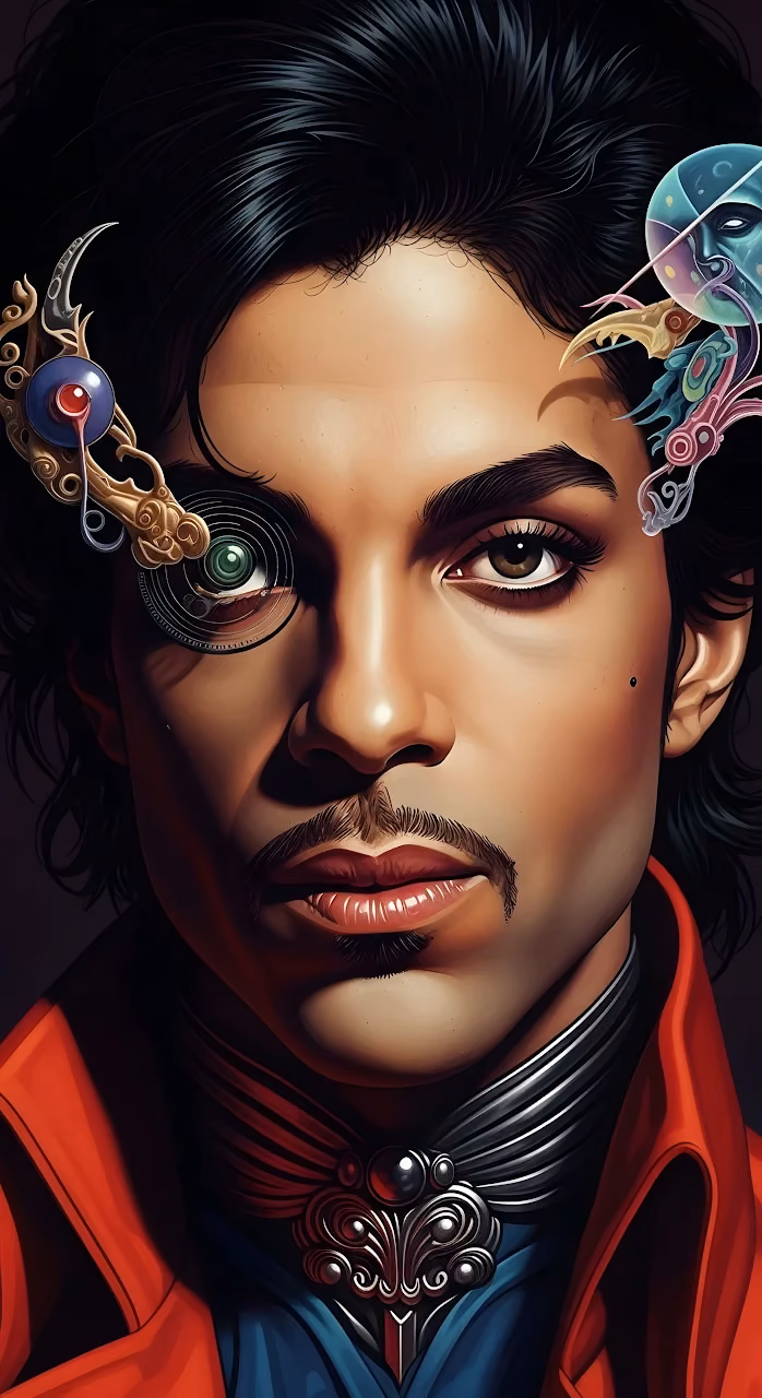 Prince Portrait with Steampunk Cybernetic Monocle - Free Mobile AMOLED Wallpaper Background