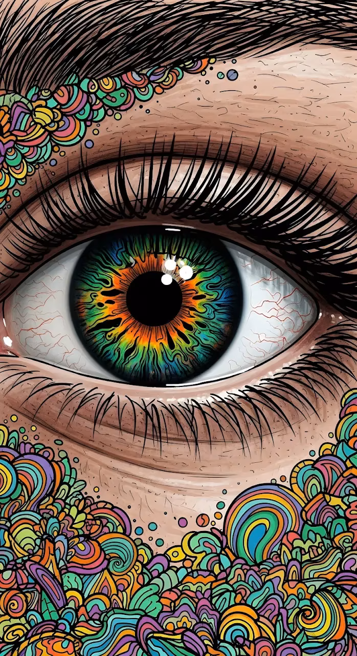 Psychedelic Eye with Swirling Iris and Colorful Border - Free Mobile AMOLED Wallpaper Background