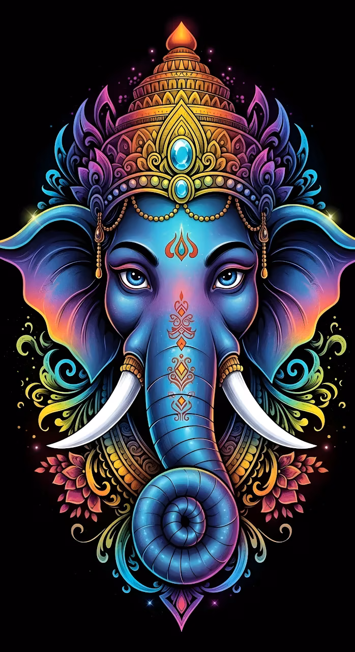 Psychedelic Ganesha Deity Portrait Art - Free Mobile AMOLED Wallpaper Background