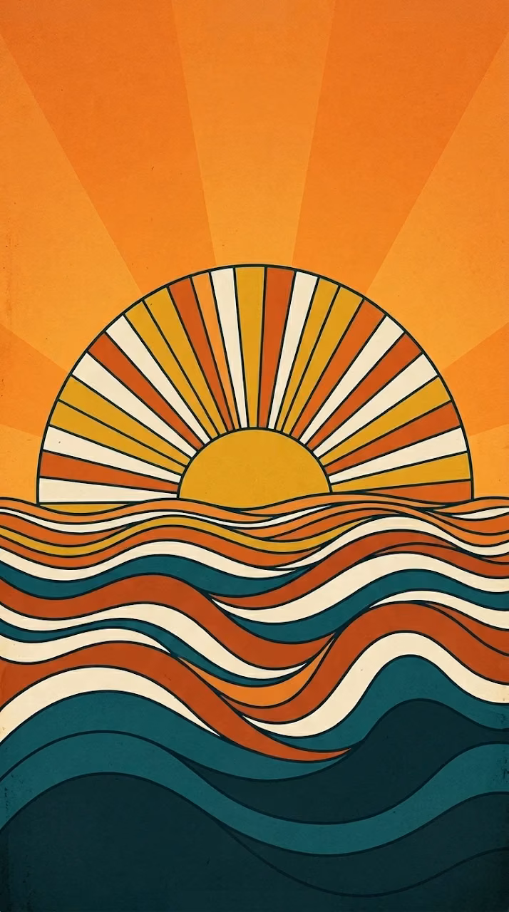 Psychedelic Retro 70s Sun and Sea Abstract Wave Wallpaper - Free Mobile AMOLED Wallpaper Background