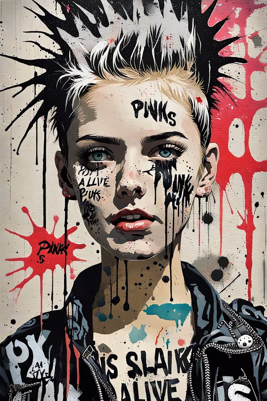 Punk Woman with Spiked Hair and Graffiti Face - Free Mobile AMOLED Wallpaper Background