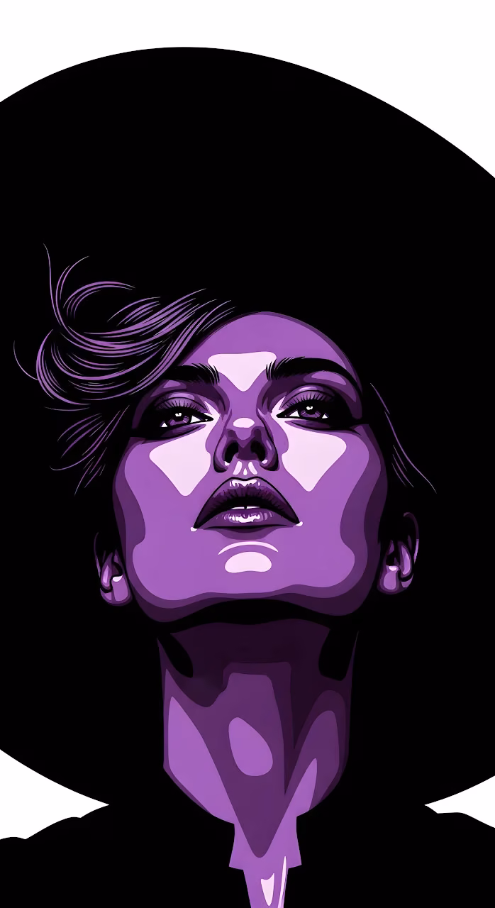 Purple Vector Portrait of Woman in Hat Looking Up - Free Mobile AMOLED Wallpaper Background