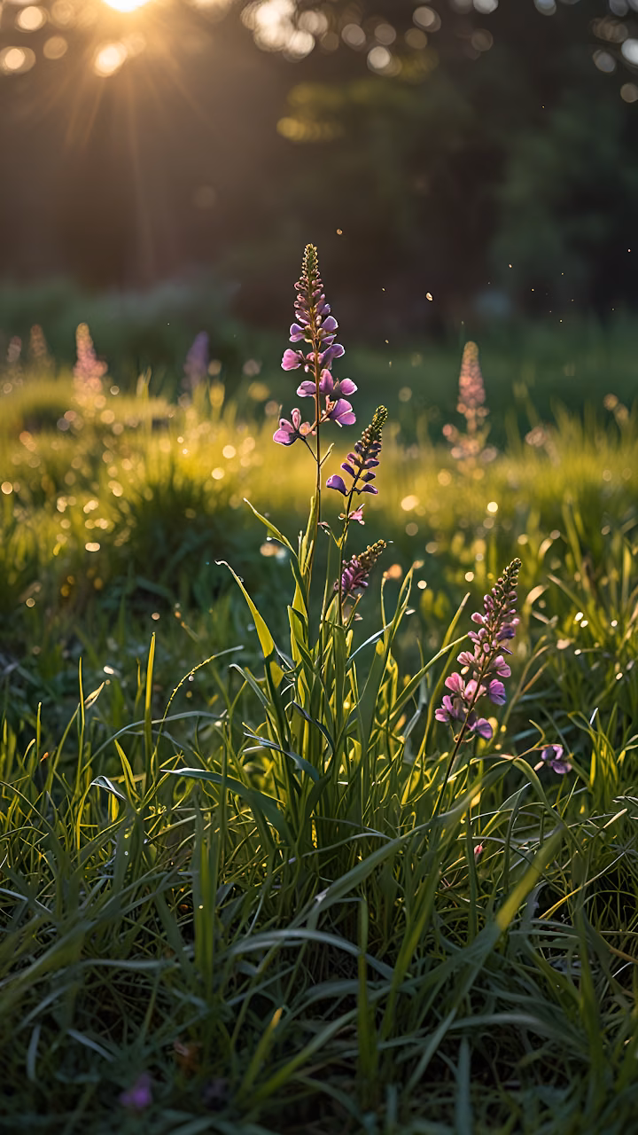 Download Purple Wildflowers in Golden Hour Meadow Sunlight Bokeh Wallpaper in Mobile HD Purple Wildflowers in Golden Hour Meadow Sunlight Bokeh - Free Mobile AMOLED Wallpaper Background