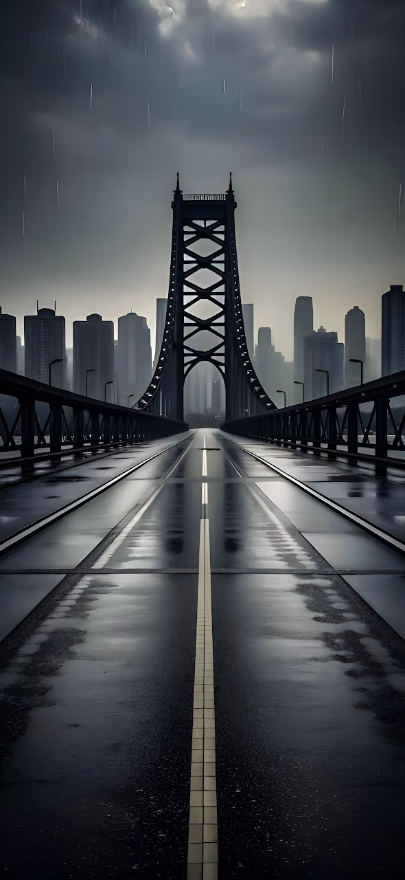 Download Rainy City Bridge View Dark Monochrome Skyline Wallpaper in Mobile HD Rainy City Bridge View Dark Monochrome Skyline - Free Mobile AMOLED Wallpaper Background
