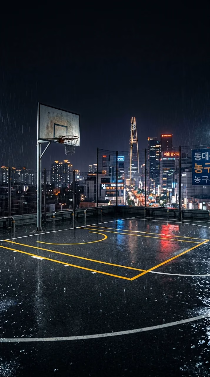 Download Rainy Seoul Rooftop Basketball Court Night Wallpaper Wallpaper in Mobile HD Rainy Seoul Rooftop Basketball Court Night Wallpaper - Free Mobile AMOLED Wallpaper Background