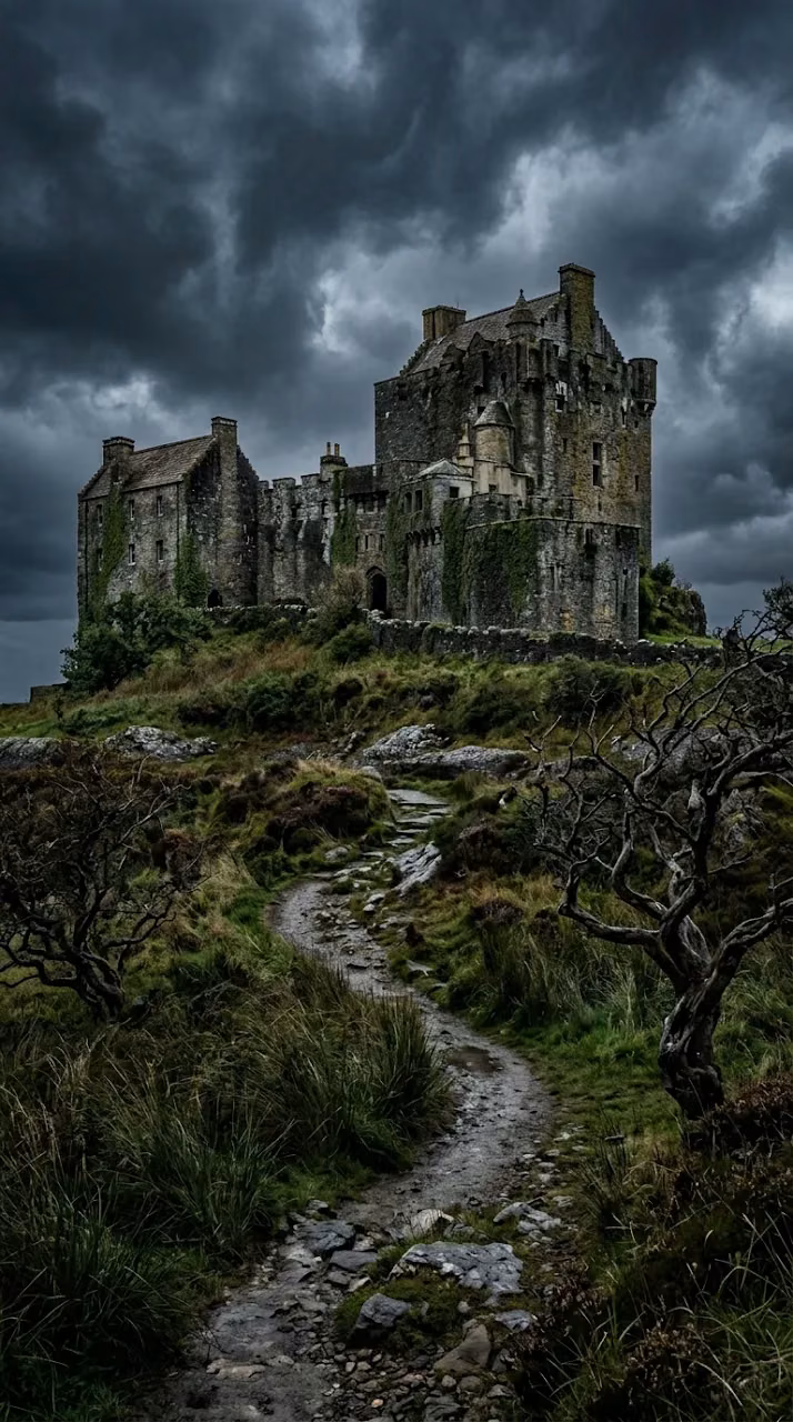 Download Realistic Abandoned Stone Castle on Hill Under Stormy Sky Wallpaper in Mobile HD Realistic Abandoned Stone Castle on Hill Under Stormy Sky - Free Mobile AMOLED Wallpaper Background