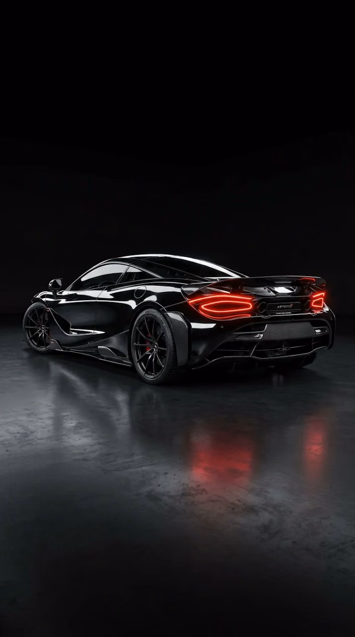 Download Rear View of a Sleek Black Supercar with Glowing Red Neon Taillights Wallpaper in Mobile HD Rear View of a Sleek Black Supercar with Glowing Red Neon Taillights - Free Mobile AMOLED Wallpaper Background