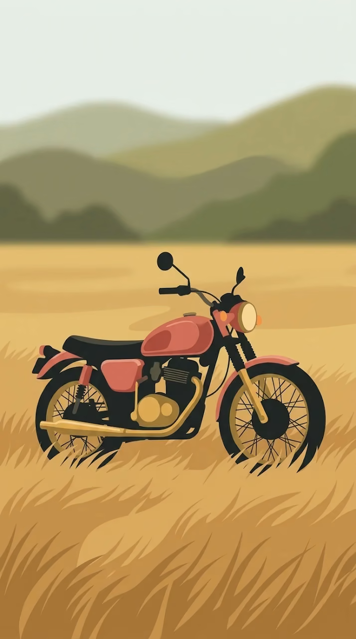Red and Black Royal Enfield Motorcycle Parked in Tall Dry Grass - Free Mobile AMOLED Wallpaper Background
