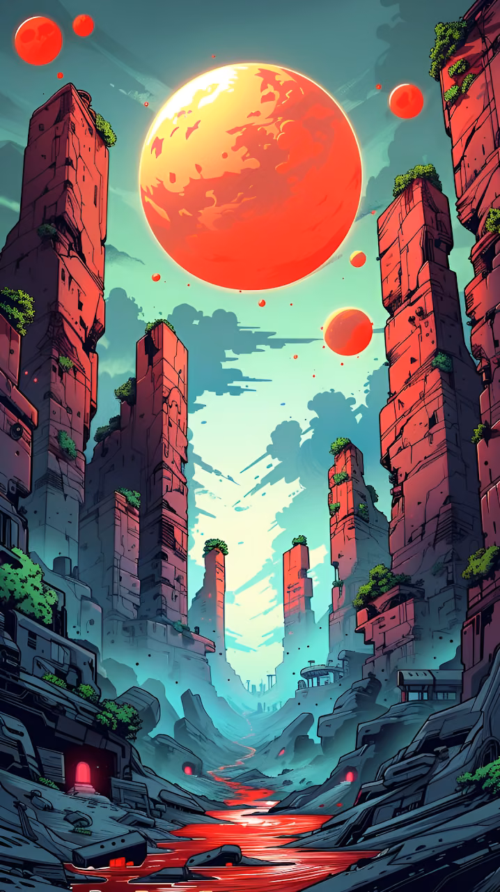 Red Planet Canyon Vista Digital Art - Free Mobile AMOLED Wallpaper Background