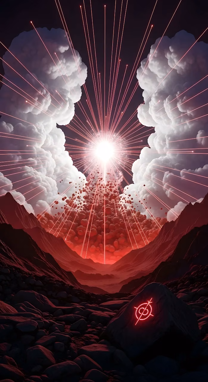 Red Ritual Light Beam Rising from a Desolate Valley - Free Mobile AMOLED Wallpaper Background