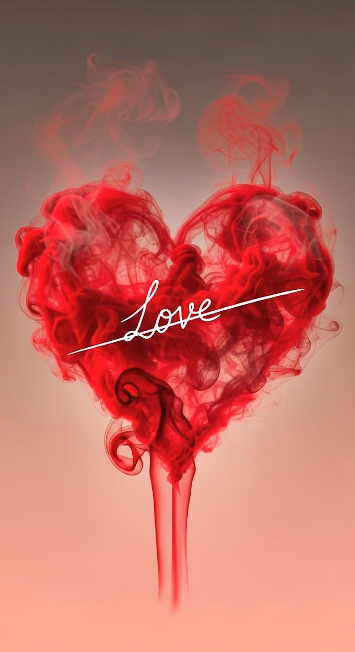 Red Smoke Heart with Love Script - Free Mobile AMOLED Wallpaper Background