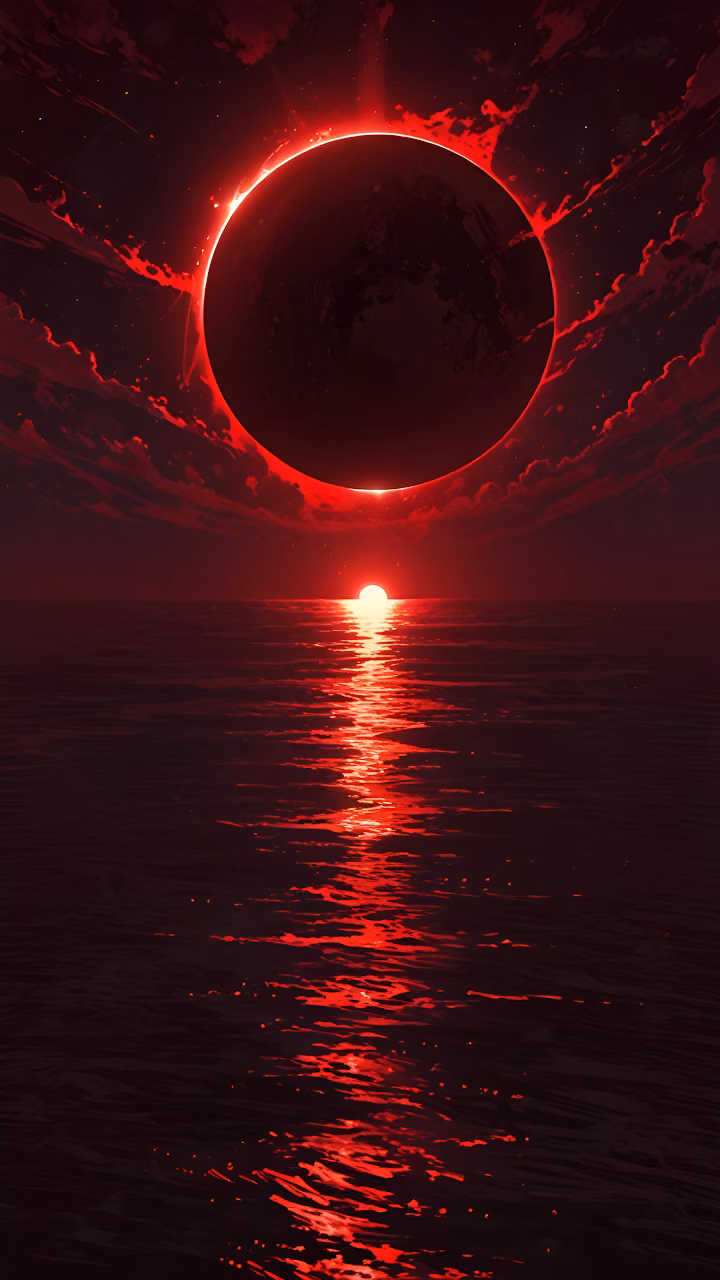Download Red Solar Eclipse Over Dark Ocean Water Reflection Wallpaper in Mobile HD Red Solar Eclipse Over Dark Ocean Water Reflection - Free Mobile AMOLED Wallpaper Background