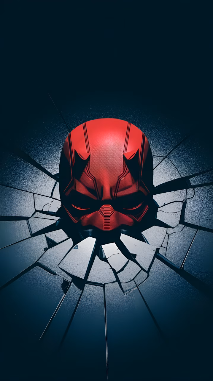 Red Vigilante Mask Shattering Dark Glass Screen Art - Free Mobile AMOLED Wallpaper Background