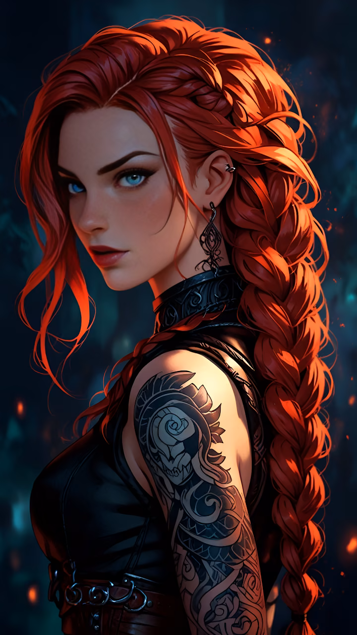 Download Redhead Warrior with Intricate Arm Tattoo and Braided Hair Wallpaper in Mobile HD Redhead Warrior with Intricate Arm Tattoo and Braided Hair - Free Mobile AMOLED Wallpaper Background