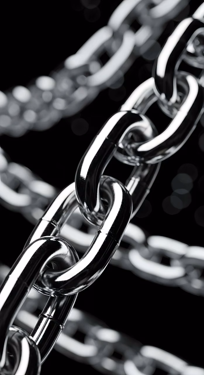 Reflective Chrome Metal Chains Industrial Strength Focus - Free Mobile AMOLED Wallpaper Background