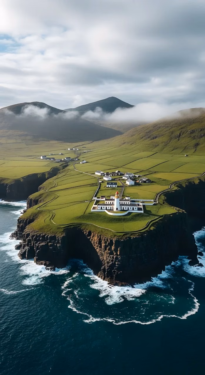 Download Remote Lighthouse Station on Lush Green Coastal Cliffs Wallpaper in Mobile HD Remote Lighthouse Station on Lush Green Coastal Cliffs - Free Mobile AMOLED Wallpaper Background