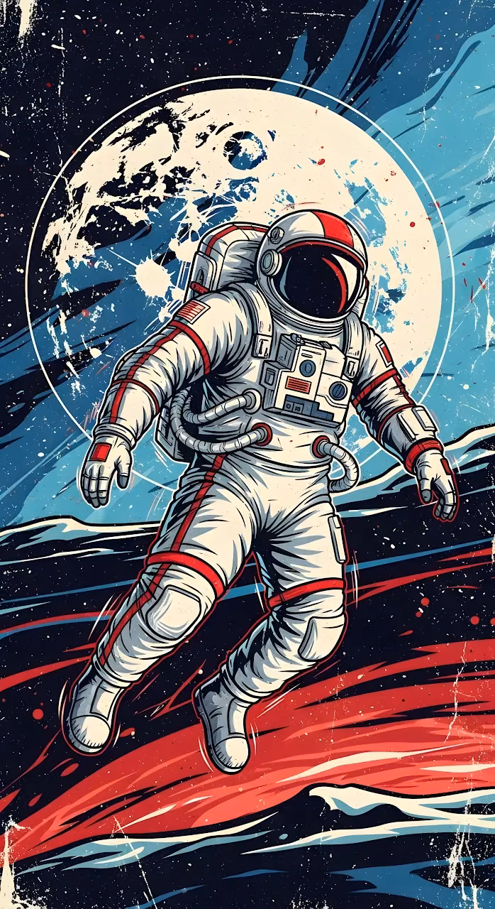 Retro Astronaut Floating in Space Graphic Poster Art - Free Mobile AMOLED Wallpaper Background