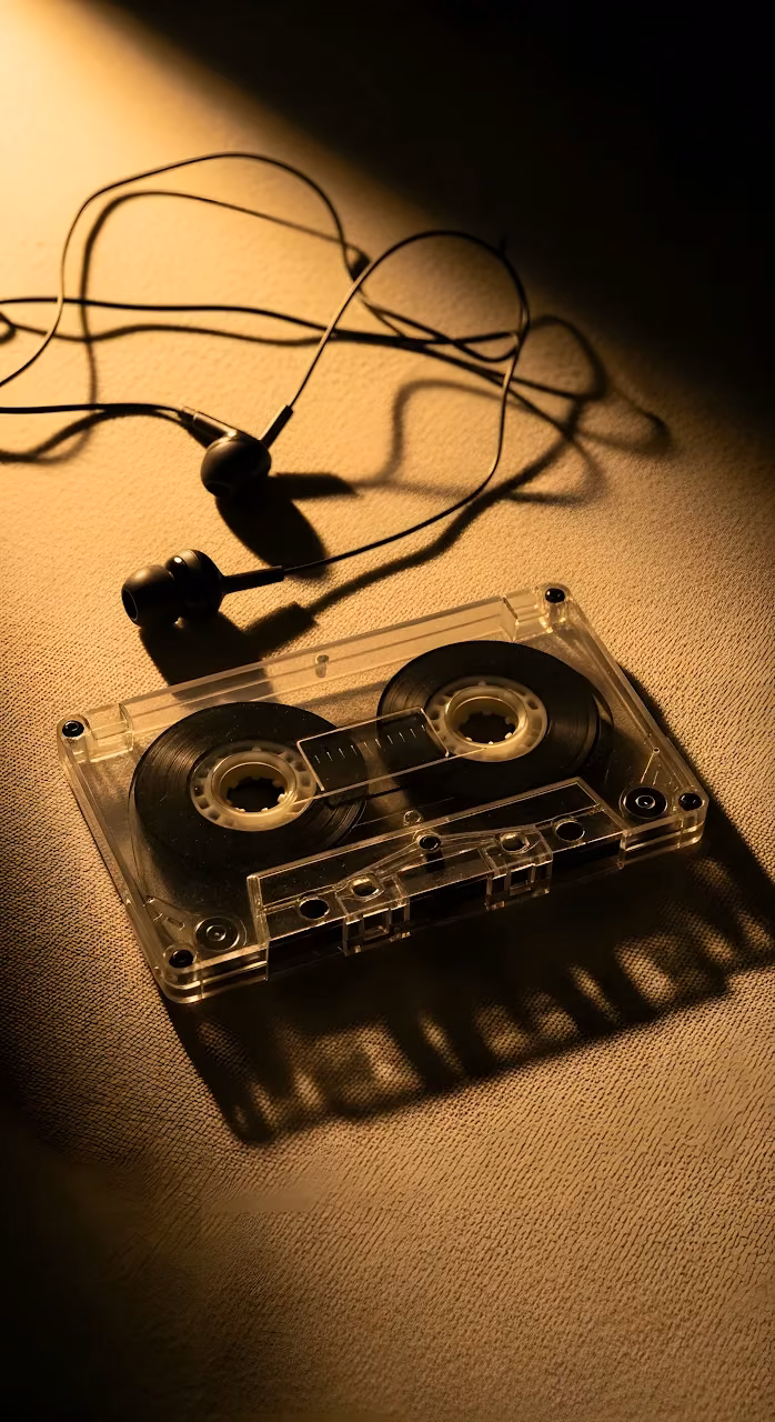Download Retro Cassette Tape Earbuds Dramatic Lighting Wallpaper in Mobile HD Retro Cassette Tape Earbuds Dramatic Lighting - Free Mobile AMOLED Wallpaper Background