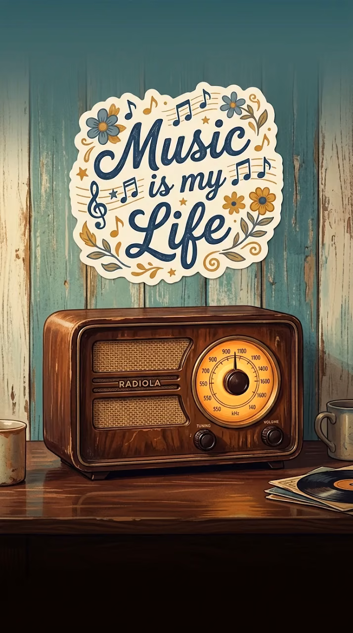 Retro Radio Music Is My Life Typography Wallpaper - Free Mobile AMOLED Wallpaper Background
