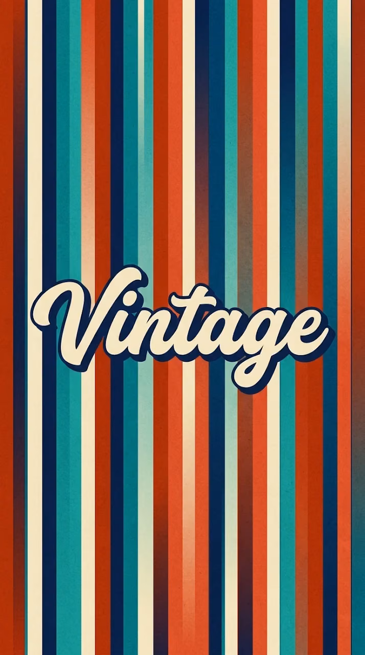 Retro Styled Vertical Stripes with 'Vintage' Script Typography - Free Mobile AMOLED Wallpaper Background