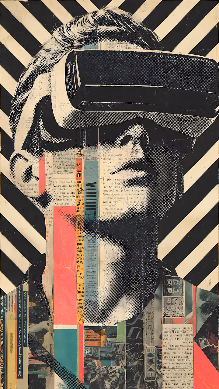 Download Retro VR Headset Portrait Collage Pop Art Newspaper Texture Wallpaper in Mobile HD Retro VR Headset Portrait Collage Pop Art Newspaper Texture - Free Mobile AMOLED Wallpaper Background