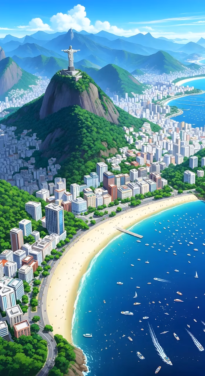 Rio de Janeiro Cityscape Christ Redeemer Tropical Art - Free Mobile AMOLED Wallpaper Background