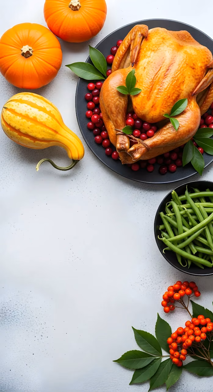 Roasted Turkey Cranberries Autumn Harvest Flat Lay - Free Mobile AMOLED Wallpaper Background