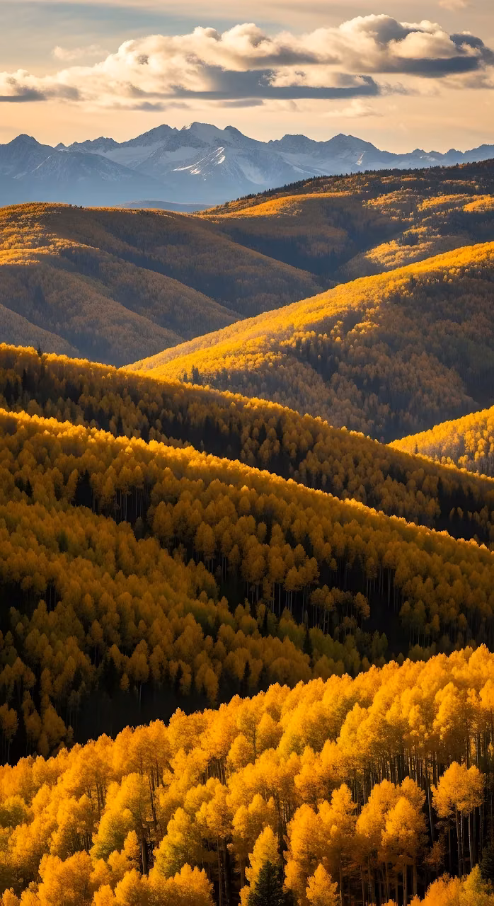 Rolling Hills of Golden Aspen Trees in Sunlight - Free Mobile AMOLED Wallpaper Background