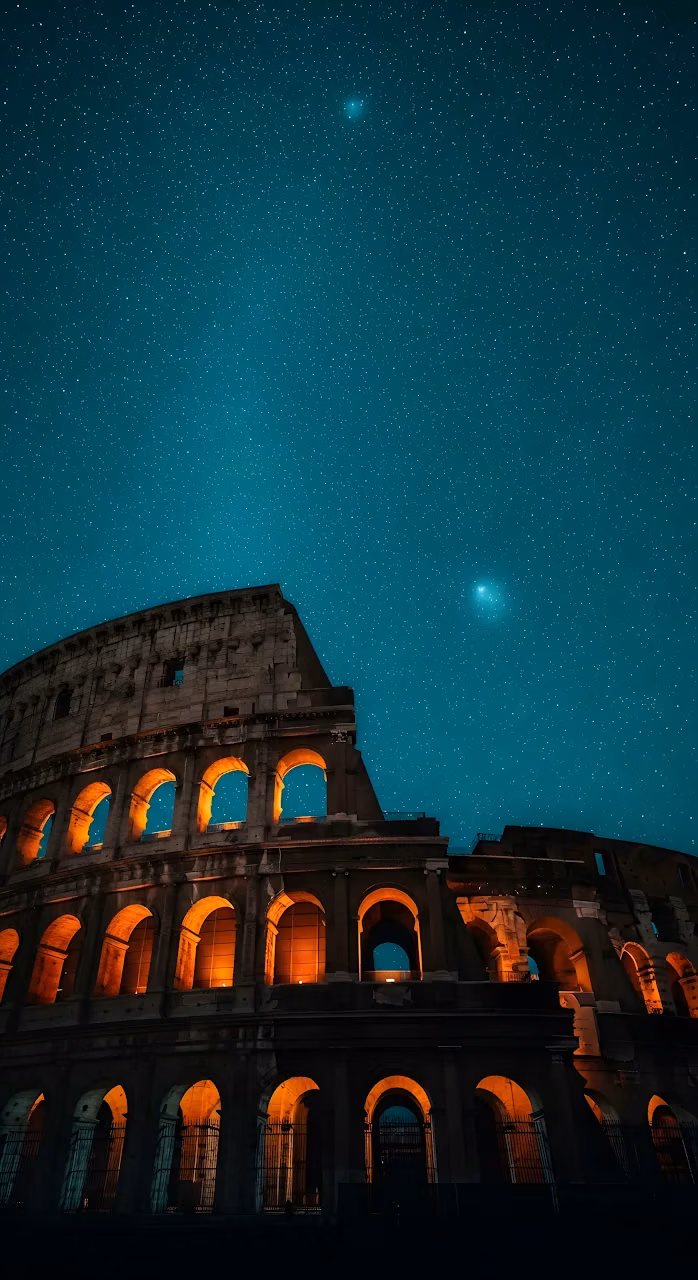 Rome Colosseum Night Sky Teal Stars Comet View - Free Mobile AMOLED Wallpaper Background