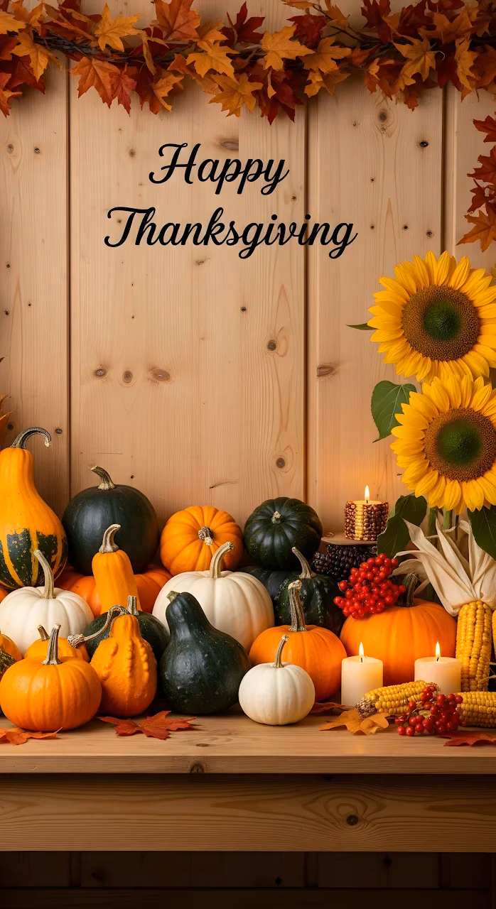 Rustic Thanksgiving Decor Pumpkins Sunflowers Wooden Wall - Free Mobile AMOLED Wallpaper Background