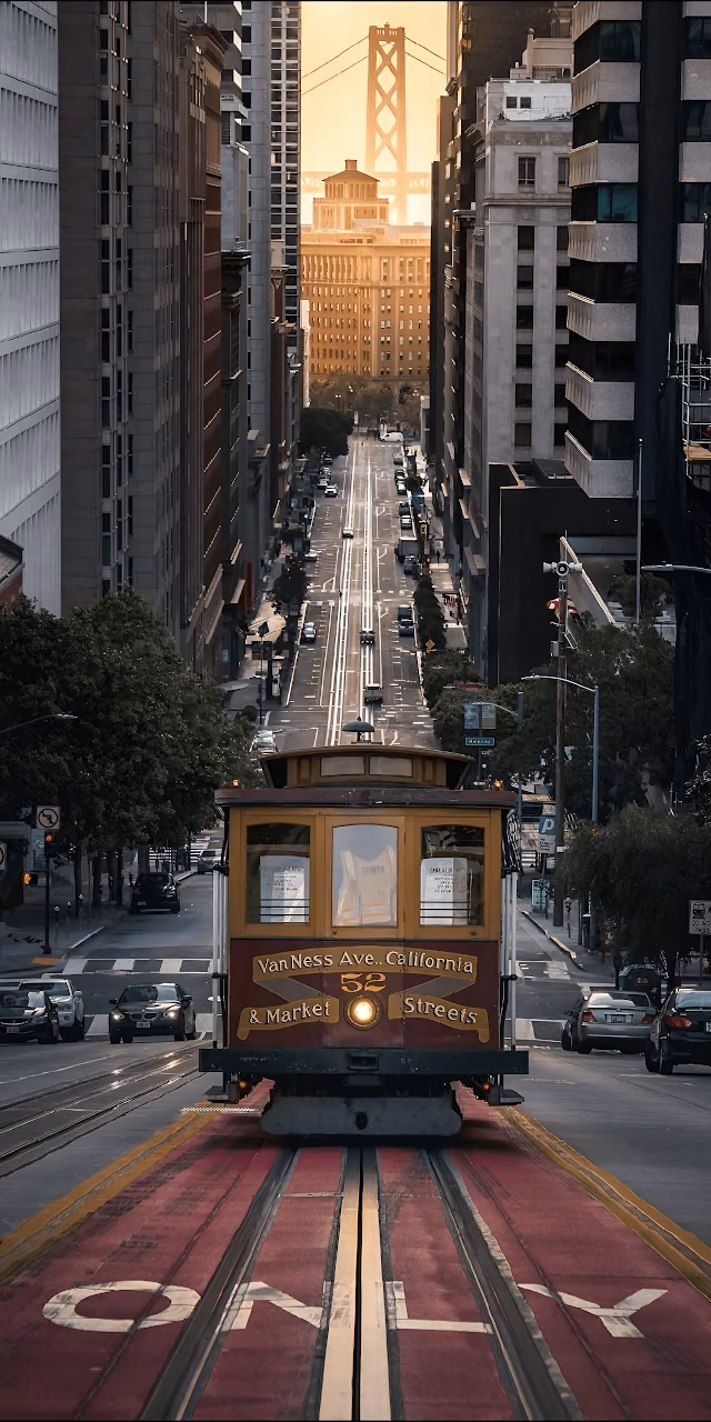Download San Francisco Cable Car Steep Hill Urban Street Scene Wallpaper in Mobile HD San Francisco Cable Car Steep Hill Urban Street Scene - Free Mobile AMOLED Wallpaper Background