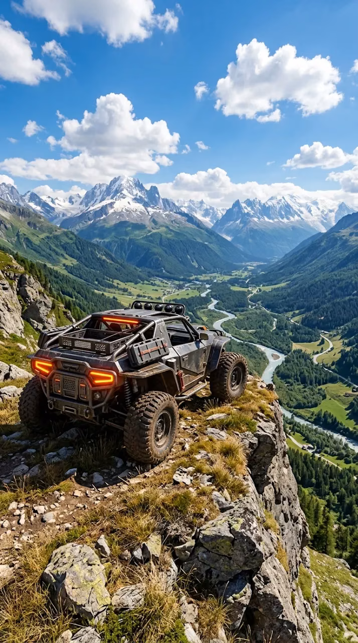 Download Sci-Fi Buggy Overlooking Snowy Mountain Valley Wallpaper in Mobile HD Sci-Fi Buggy Overlooking Snowy Mountain Valley - Free Mobile AMOLED Wallpaper Background