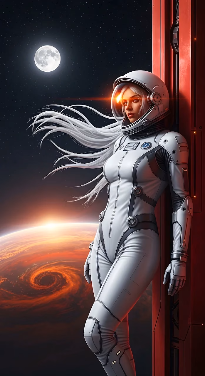 Download Sci Fi Female Astronaut White Suit Red Planet View Wallpaper in Mobile HD Sci Fi Female Astronaut White Suit Red Planet View - Free Mobile AMOLED Wallpaper Background