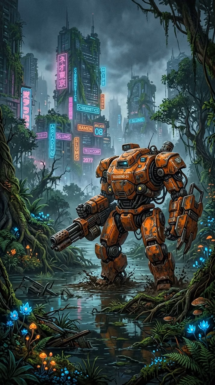 Download Sci-Fi Illustration of a Robot in a Post-Apocalyptic City Wallpaper in Mobile HD Sci-Fi Illustration of a Robot in a Post-Apocalyptic City - Free Mobile AMOLED Wallpaper Background