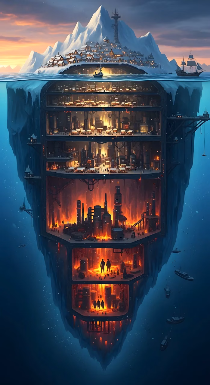 Sci-Fi Layered Iceberg City Structure - Free Mobile AMOLED Wallpaper Background