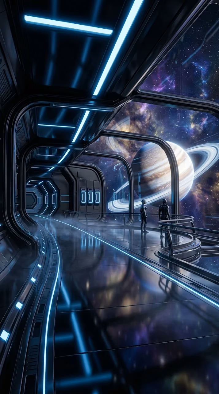 Sci-Fi Spaceship Observation Deck Planet View Wallpaper - Free Mobile AMOLED Wallpaper Background