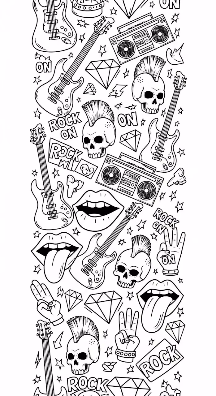 Download Seamless Pattern of Rockabilly and Punk Doodles in Black and White Outline Wallpaper in Mobile HD Seamless Pattern of Rockabilly and Punk Doodles in Black and White Outline - Free Mobile AMOLED Wallpaper Background