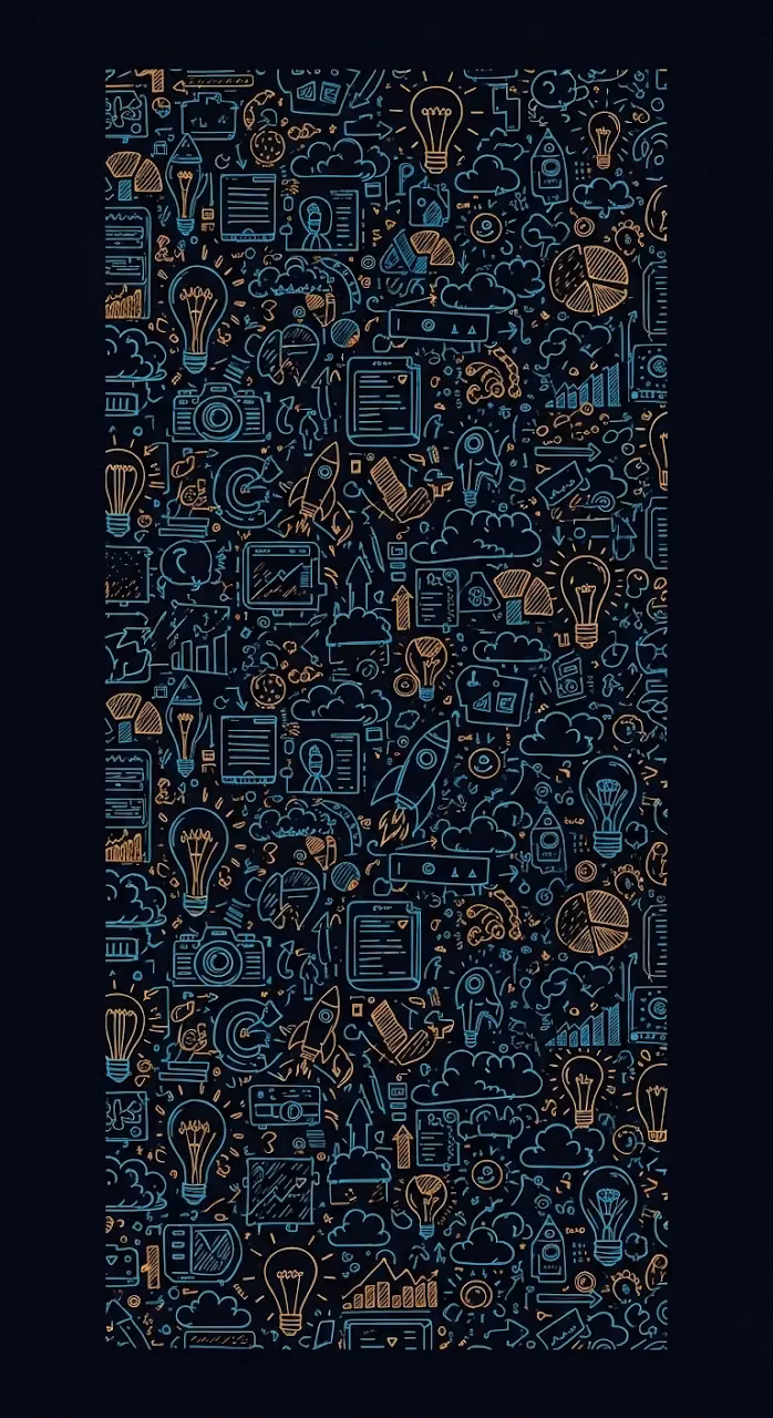 Seamless Pattern of Tech and Idea Doodles in Teal and Gold on a Dark Background - Free Mobile AMOLED Wallpaper Background