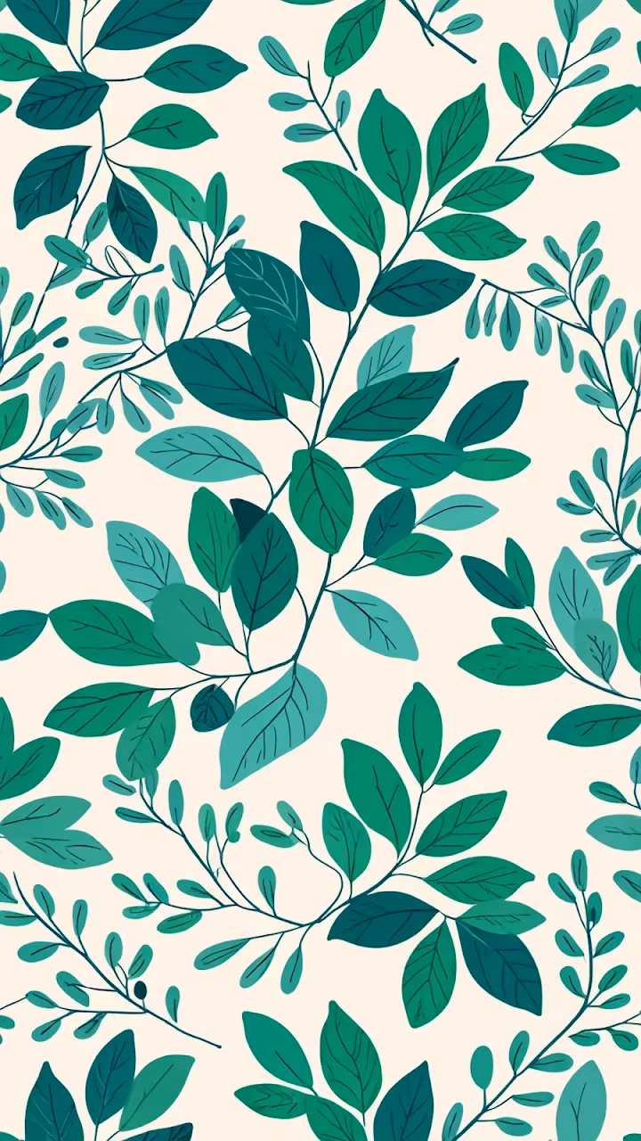 Seamless Teal and Green Leaf Pattern on Pale Cream Background - Free Mobile AMOLED Wallpaper Background