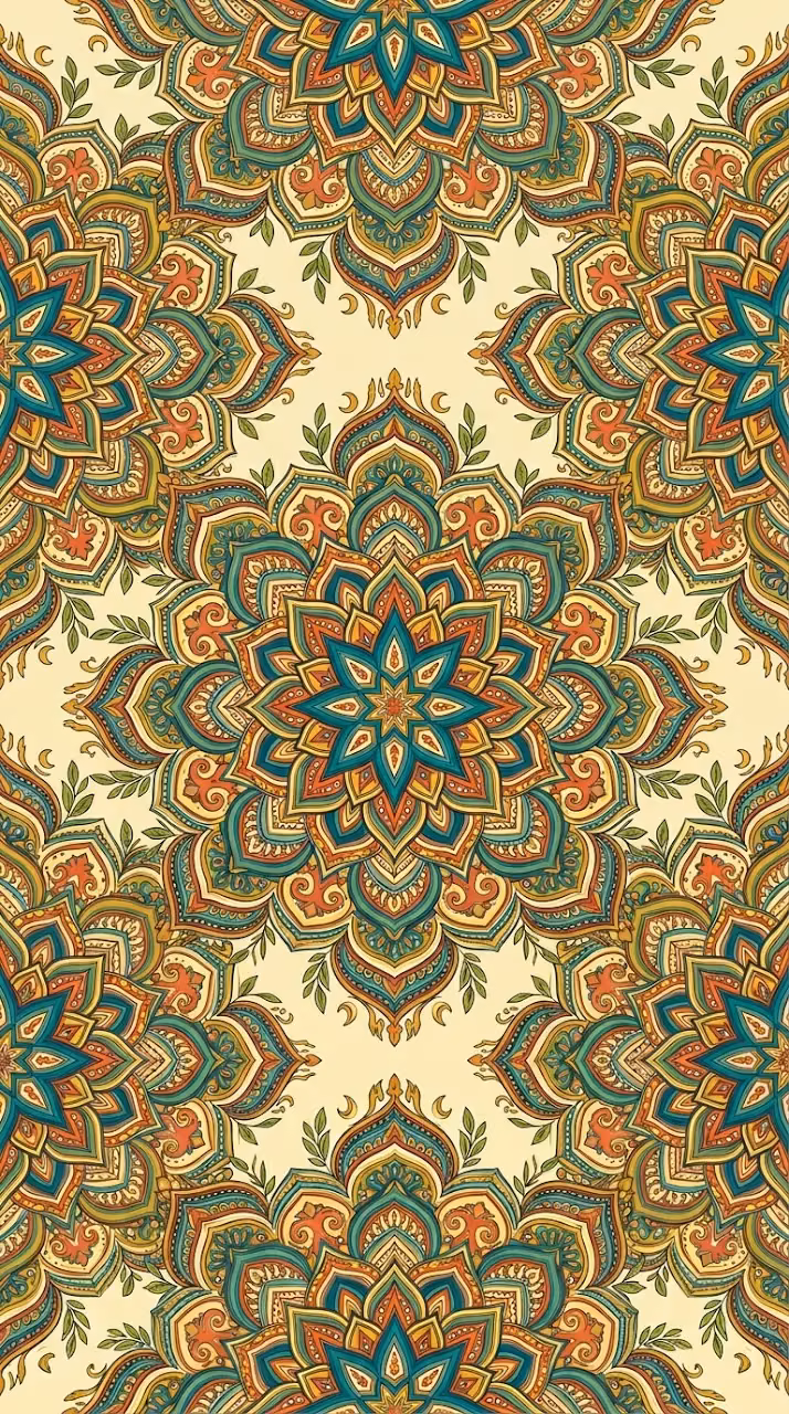 Seamless Vector Pattern of Colorful Bohemian Mandalas - Free Mobile AMOLED Wallpaper Background